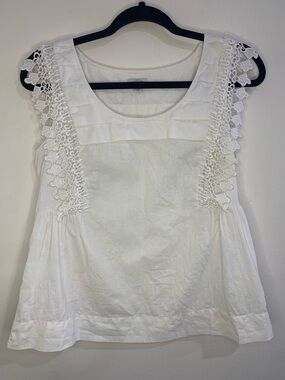 Anthropologie Odille Linen Blend Pleated Sleeveless Top Lace Trim White Size 6
